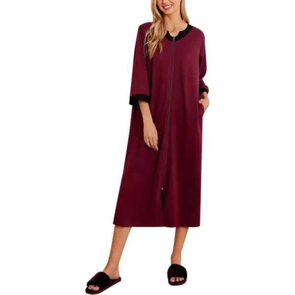 Ekouaer Womens Zipper Robes Long Housecoats Lightweight Bathrobe Full Length Sleepwear with PocketsLongwine Red