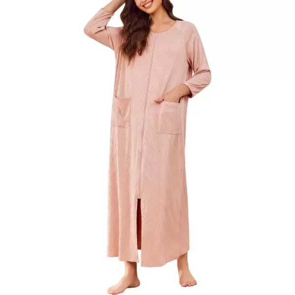 Ekouaer Zipper Robes for Women Ribbed Knit Bathrobe Lightweight Full Length Loungewear with Pockets S3XLMisty Pink