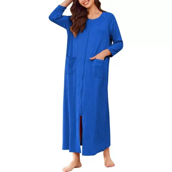 Ekouaer Zipper Robes for Women Ribbed Knit Bathrobe Lightweight Full Length Loungewear with Pockets S3XLSky Blue