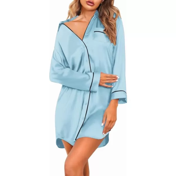 EkouaernbspWomensnbspBoyfriendnbspStylenbspSatinnbspSleepnbspShirtsLight Blue