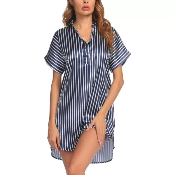 EkouaernbspWomensnbspBoyfriendnbspStylenbspSatinnbspSleepnbspShirtsShort Sleeveblue Striped