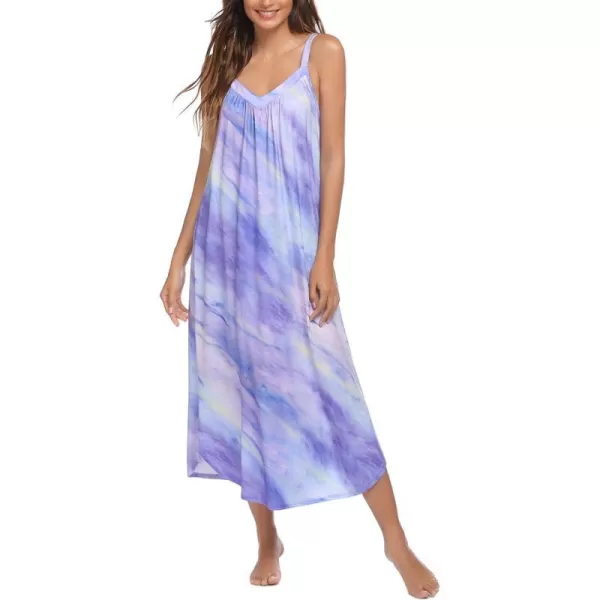 EkouaernbspWomensnbspSoft Sleeveless LongnbspNightgownsBpurple Tie Dye