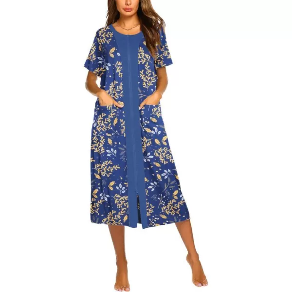 EkouaernbspWomensnbspZippernbspFront LongnbspHousedressAleaf Print