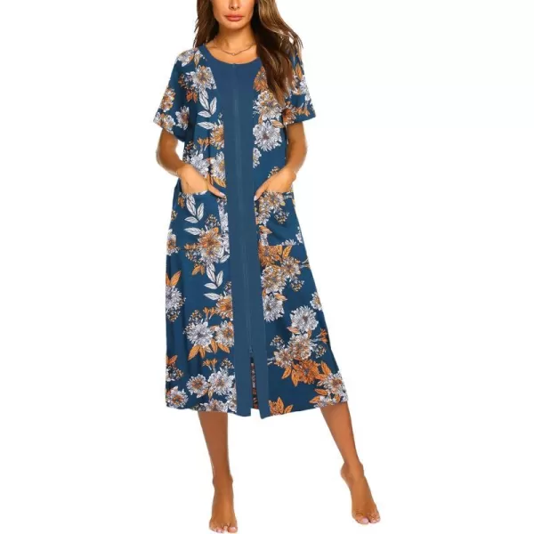 EkouaernbspWomensnbspZippernbspFront LongnbspHousedressFlower Print 3