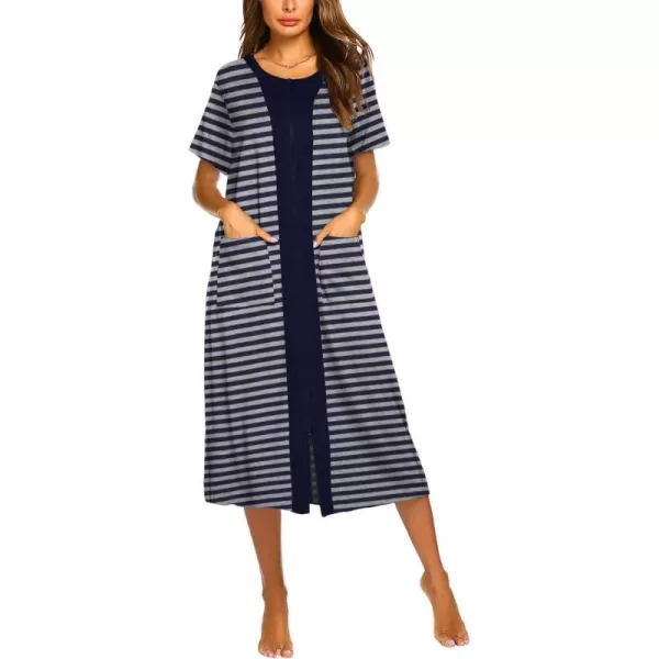 EkouaernbspWomensnbspZippernbspFront LongnbspHousedressNavy Blue