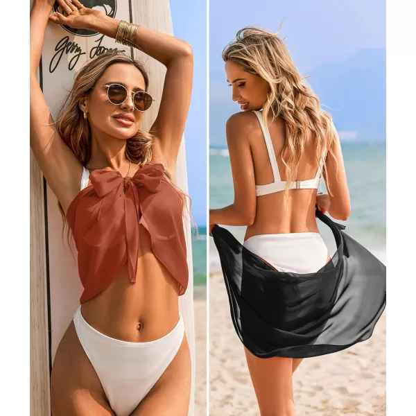 Ekouaer 2 Pieces Women Beach Sarongs Sheer Cover Ups Chiffon Bikini Wrap Skirt for Swimwear SXXLBlackBrown