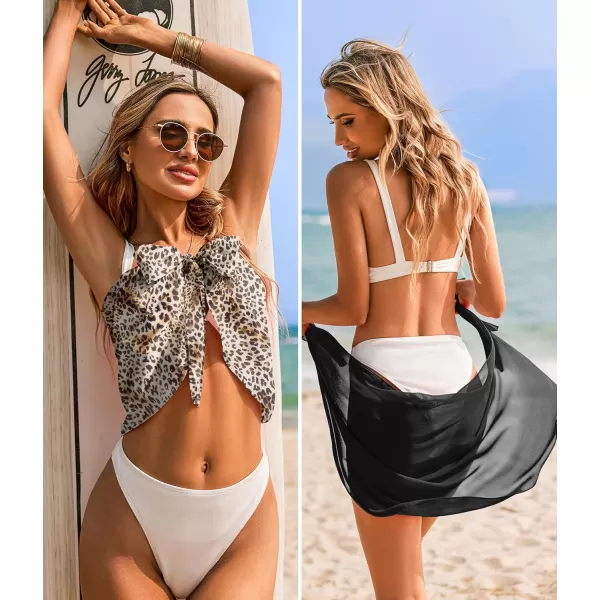 Ekouaer 2 Pieces Women Beach Sarongs Sheer Cover Ups Chiffon Bikini Wrap Skirt for Swimwear SXXLBlackCoffee Leopard