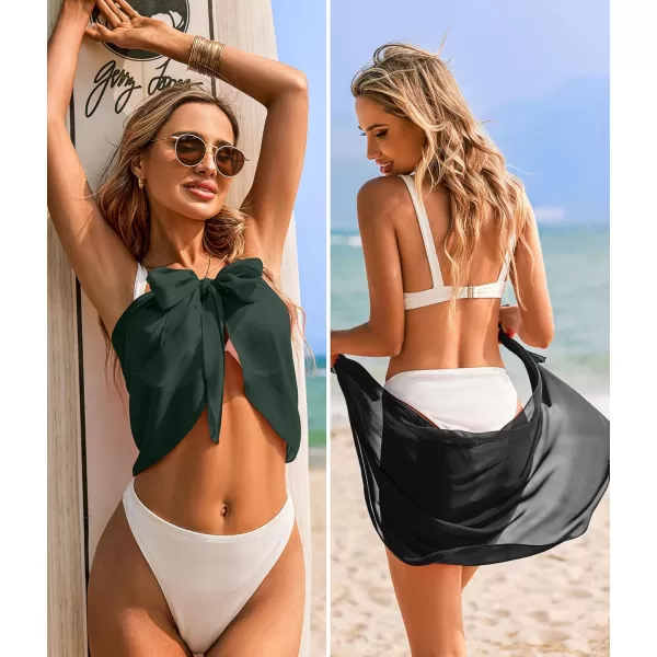 Ekouaer 2 Pieces Women Beach Sarongs Sheer Cover Ups Chiffon Bikini Wrap Skirt for Swimwear SXXLBlackDark Green