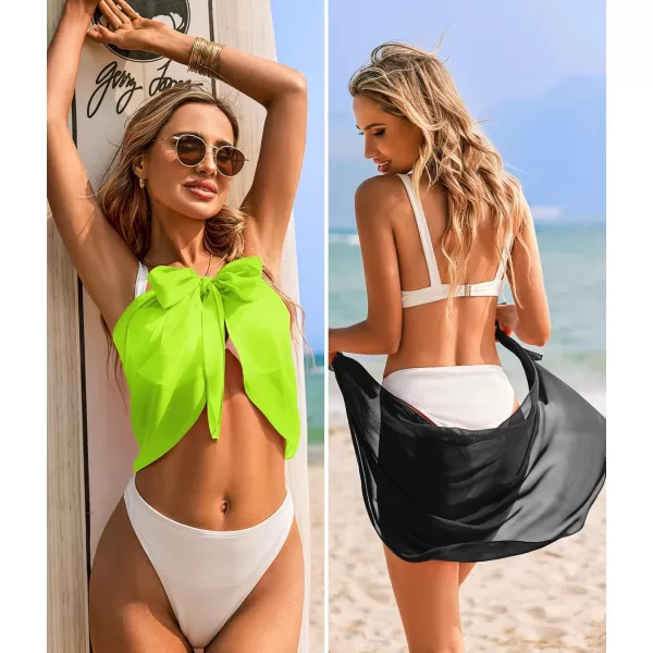 Ekouaer 2 Pieces Women Beach Sarongs Sheer Cover Ups Chiffon Bikini Wrap Skirt for Swimwear SXXLBlackFluorescent Green