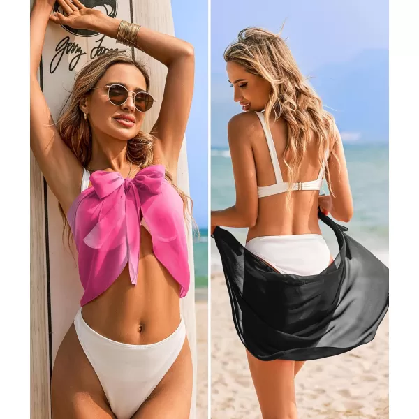 Ekouaer 2 Pieces Women Beach Sarongs Sheer Cover Ups Chiffon Bikini Wrap Skirt for Swimwear SXXLBlackGradient Hot Pink