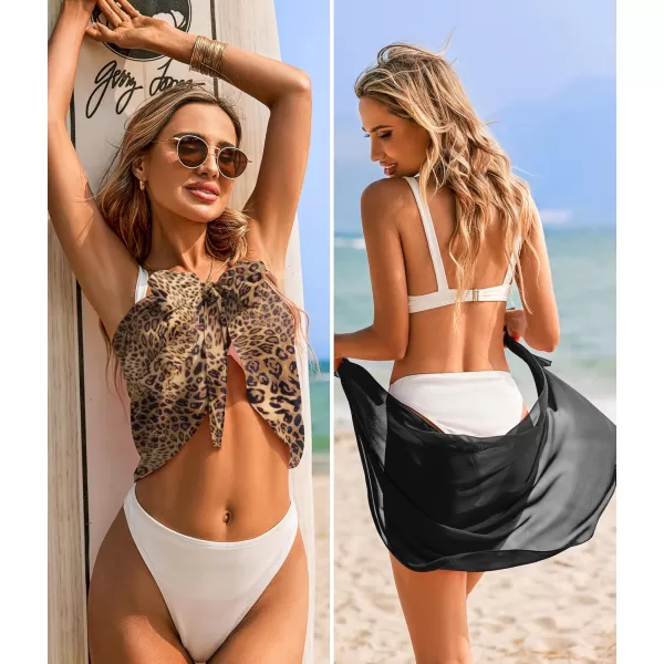 Ekouaer 2 Pieces Women Beach Sarongs Sheer Cover Ups Chiffon Bikini Wrap Skirt for Swimwear SXXLBlackLeopard