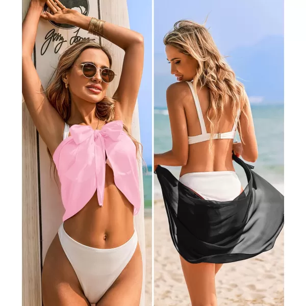 Ekouaer 2 Pieces Women Beach Sarongs Sheer Cover Ups Chiffon Bikini Wrap Skirt for Swimwear SXXLBlackPink