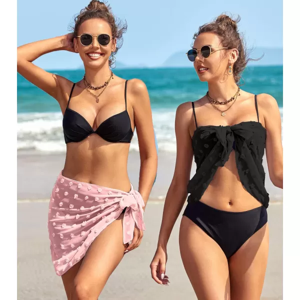 Ekouaer 2 Pieces Women Beach Sarongs Sheer Cover Ups Chiffon Bikini Wrap Skirt for Swimwear SXXLBlackPink Dot