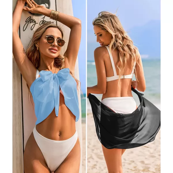 Ekouaer 2 Pieces Women Beach Sarongs Sheer Cover Ups Chiffon Bikini Wrap Skirt for Swimwear SXXLBlackSky Blue
