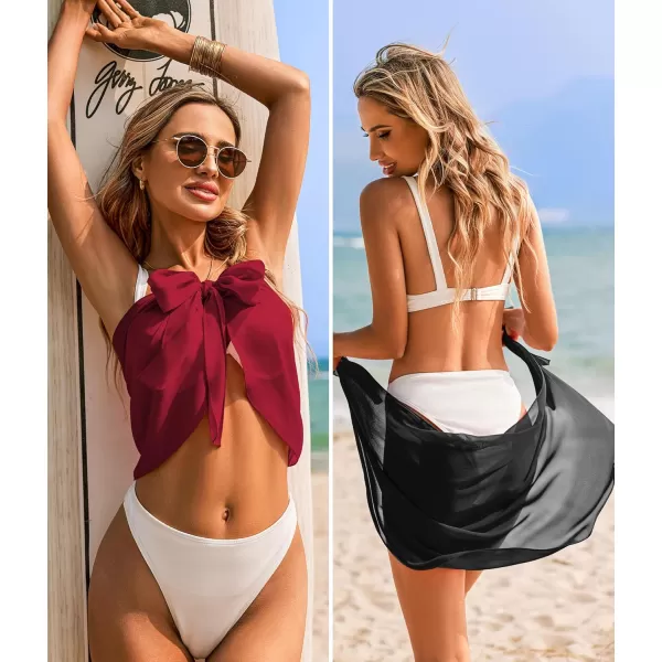 Ekouaer 2 Pieces Women Beach Sarongs Sheer Cover Ups Chiffon Bikini Wrap Skirt for Swimwear SXXLBlackWine Red