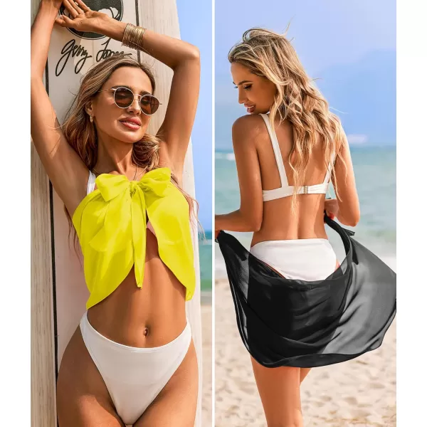 Ekouaer 2 Pieces Women Beach Sarongs Sheer Cover Ups Chiffon Bikini Wrap Skirt for Swimwear SXXLBlackYellow