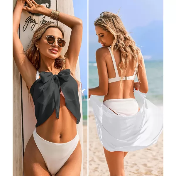 Ekouaer 2 Pieces Women Beach Sarongs Sheer Cover Ups Chiffon Bikini Wrap Skirt for Swimwear SXXLWhiteGrey