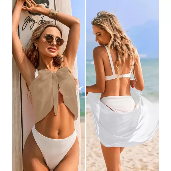 Ekouaer 2 Pieces Women Beach Sarongs Sheer Cover Ups Chiffon Bikini Wrap Skirt for Swimwear SXXLWhiteKhaki