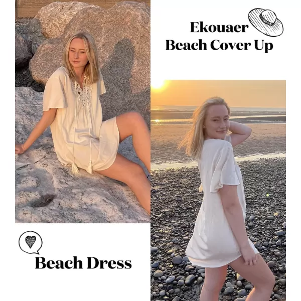 Ekouaer Swimsuit Cover Ups for Women Lace Crochet VNeck Bikini Beach Coverups Dress for Swimwear Bathing Suit00beige