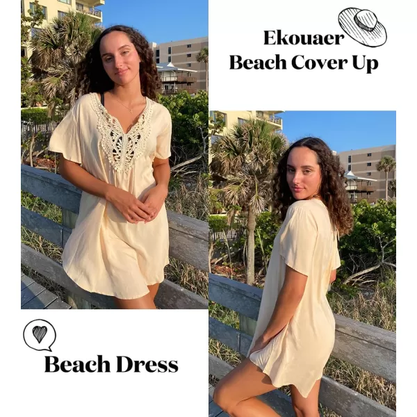 Ekouaer Swimsuit Cover Ups for Women Lace Crochet VNeck Bikini Beach Coverups Dress for Swimwear Bathing Suit00beige