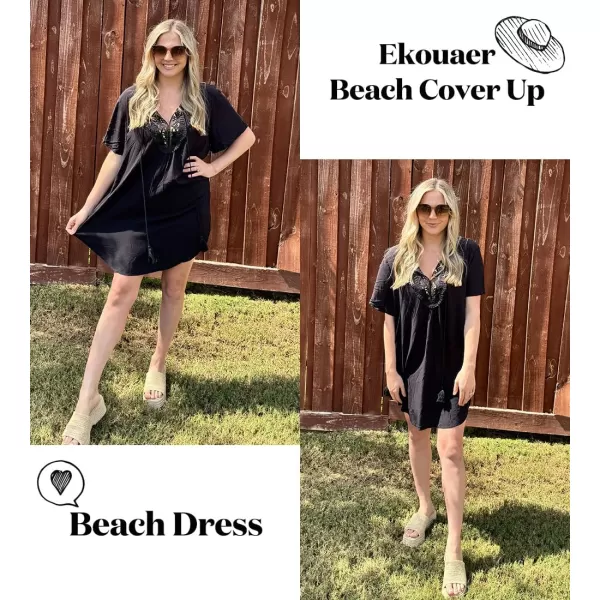 Ekouaer Swimsuit Cover Ups for Women Lace Crochet VNeck Bikini Beach Coverups Dress for Swimwear Bathing Suit00black