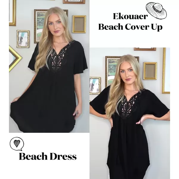 Ekouaer Swimsuit Cover Ups for Women Lace Crochet VNeck Bikini Beach Coverups Dress for Swimwear Bathing Suit00black