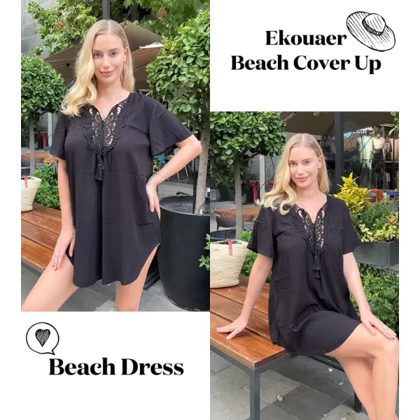 Ekouaer Swimsuit Cover Ups for Women Lace Crochet VNeck Bikini Beach Coverups Dress for Swimwear Bathing Suit00black