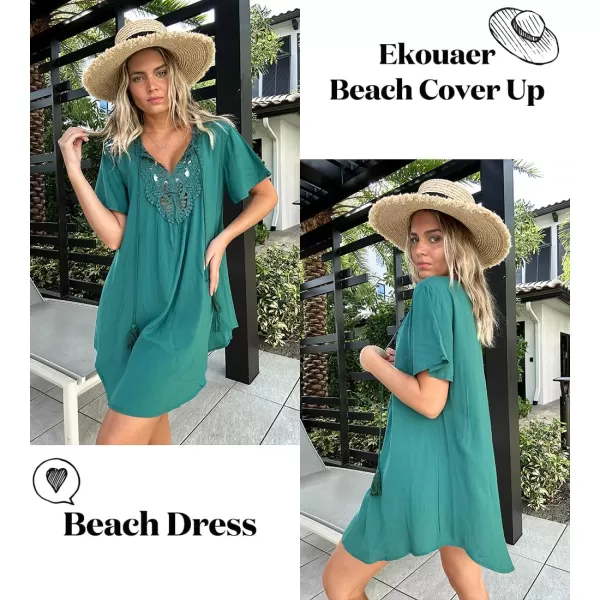Ekouaer Swimsuit Cover Ups for Women Lace Crochet VNeck Bikini Beach Coverups Dress for Swimwear Bathing Suit00deep Green
