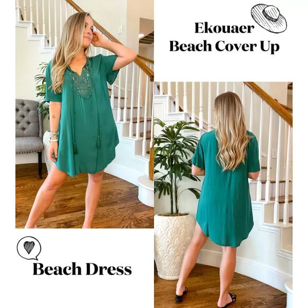 Ekouaer Swimsuit Cover Ups for Women Lace Crochet VNeck Bikini Beach Coverups Dress for Swimwear Bathing Suit00deep Green