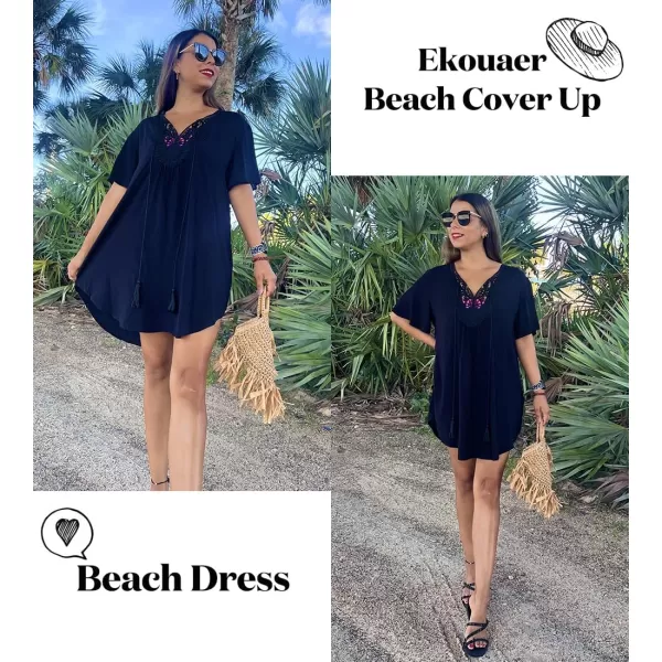 Ekouaer Swimsuit Cover Ups for Women Lace Crochet VNeck Bikini Beach Coverups Dress for Swimwear Bathing Suit00navy Blue