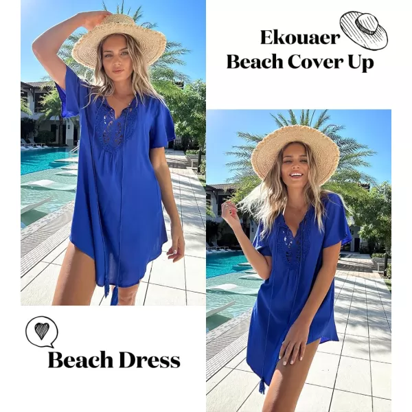 Ekouaer Swimsuit Cover Ups for Women Lace Crochet VNeck Bikini Beach Coverups Dress for Swimwear Bathing Suit00sky Blue