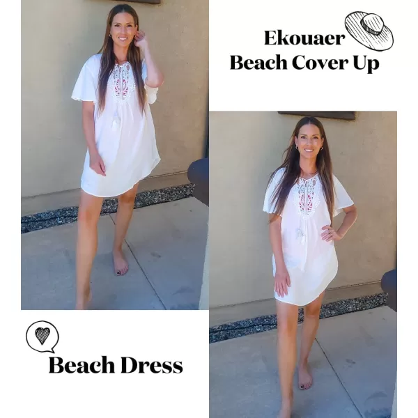 Ekouaer Swimsuit Cover Ups for Women Lace Crochet VNeck Bikini Beach Coverups Dress for Swimwear Bathing Suit00white