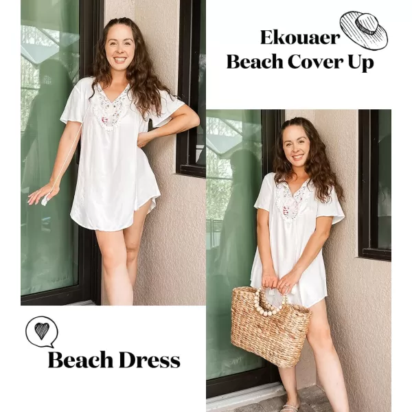 Ekouaer Swimsuit Cover Ups for Women Lace Crochet VNeck Bikini Beach Coverups Dress for Swimwear Bathing Suit00white