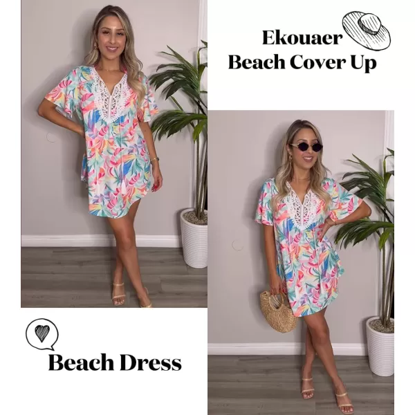 Ekouaer Swimsuit Cover Ups for Women Lace Crochet VNeck Bikini Beach Coverups Dress for Swimwear Bathing SuitFantasy Vacation Multicolor