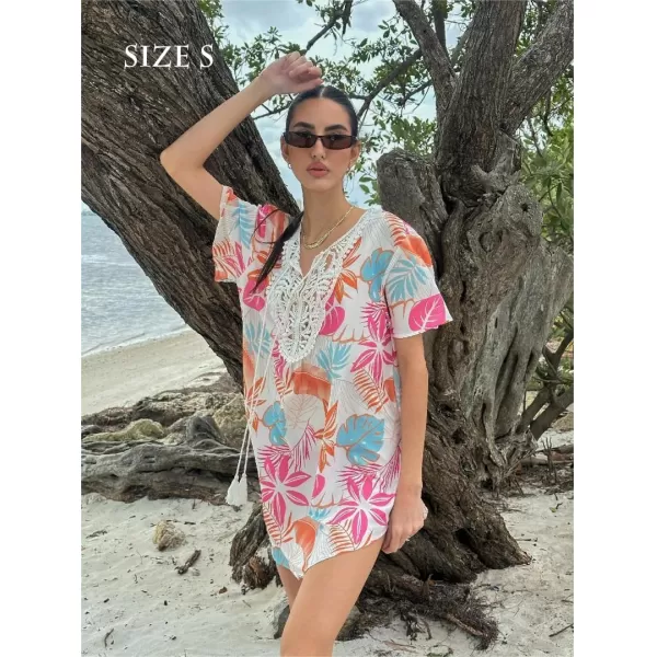 Ekouaer Swimsuit Cover Ups for Women Lace Crochet VNeck Bikini Beach Coverups Dress for Swimwear Bathing SuitPastel Jungle