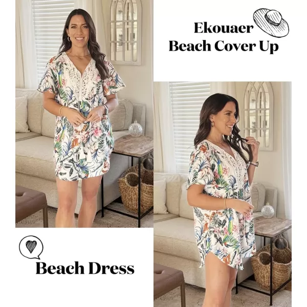 Ekouaer Swimsuit Cover Ups for Women Lace Crochet VNeck Bikini Beach Coverups Dress for Swimwear Bathing SuitRetro Tropics