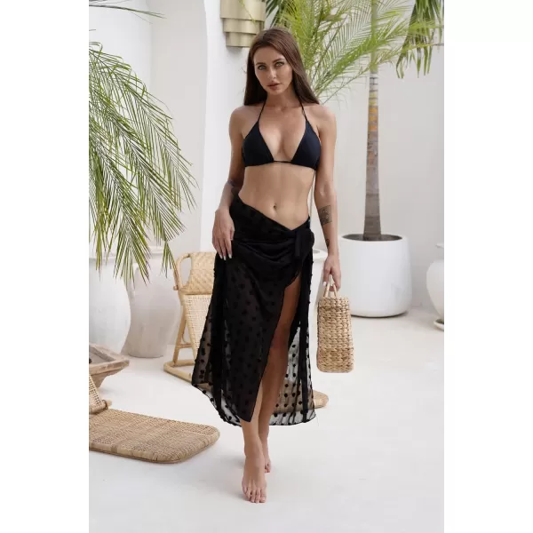 Ekouaer Women Sarong Swimsuit Coverups Chiffon Long Bikini Wraps Sheer Beach Bathing Suit Cover Up4swiss Dot  Black