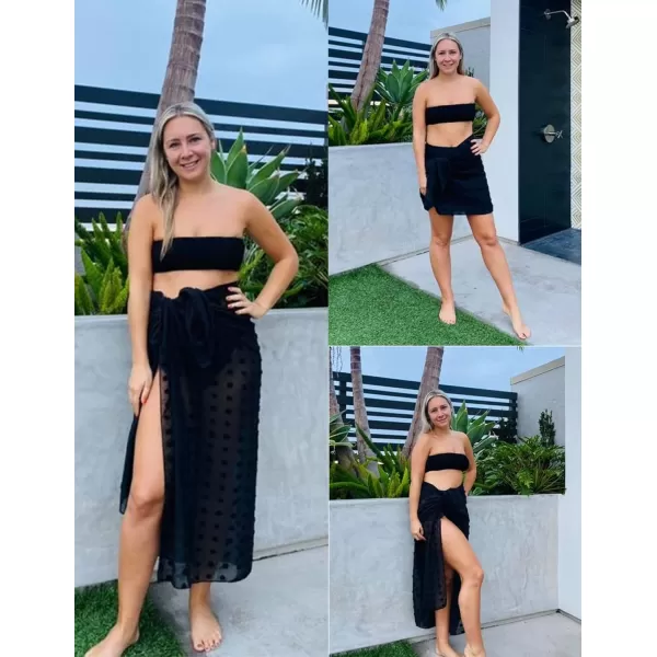 Ekouaer Women Sarong Swimsuit Coverups Chiffon Long Bikini Wraps Sheer Beach Bathing Suit Cover Up4swiss Dot  Black