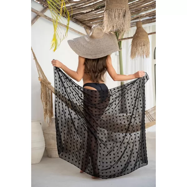 Ekouaer Women Sarong Swimsuit Coverups Chiffon Long Bikini Wraps Sheer Beach Bathing Suit Cover Up4swiss Dot  Black