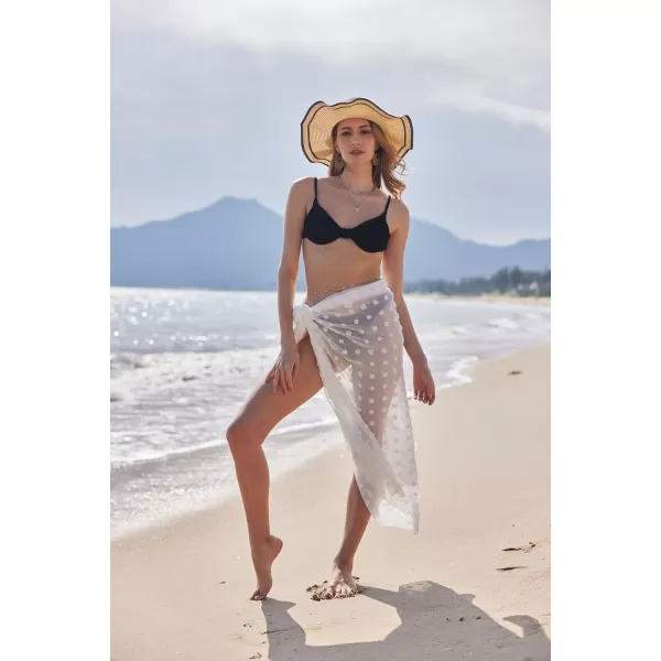 Ekouaer Women Sarong Swimsuit Coverups Chiffon Long Bikini Wraps Sheer Beach Bathing Suit Cover Up5swiss Dot  White