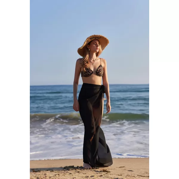 Ekouaer Women Sarong Swimsuit Coverups Chiffon Long Bikini Wraps Sheer Beach Bathing Suit Cover UpBlack