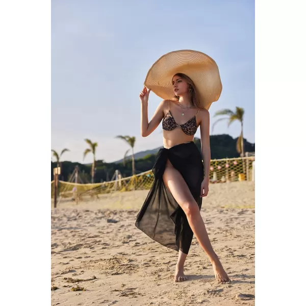 Ekouaer Women Sarong Swimsuit Coverups Chiffon Long Bikini Wraps Sheer Beach Bathing Suit Cover UpBlack