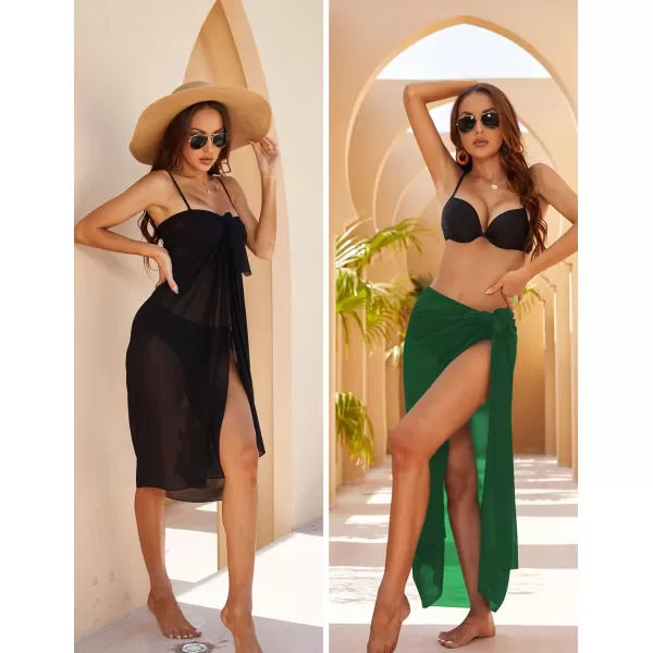 Ekouaer Women Sarong Swimsuit Coverups Chiffon Long Bikini Wraps Sheer Beach Bathing Suit Cover UpBlackgreen