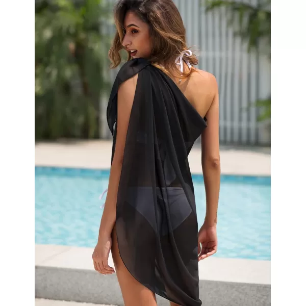 Ekouaer Women Sarong Swimsuit Coverups Chiffon Long Bikini Wraps Sheer Beach Bathing Suit Cover UpBlackleopard