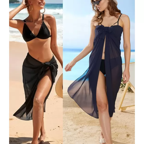 Ekouaer Women Sarong Swimsuit Coverups Chiffon Long Bikini Wraps Sheer Beach Bathing Suit Cover UpBlacknavy Blue