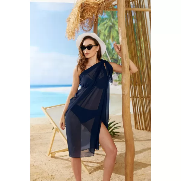 Ekouaer Women Sarong Swimsuit Coverups Chiffon Long Bikini Wraps Sheer Beach Bathing Suit Cover UpBlacknavy Blue