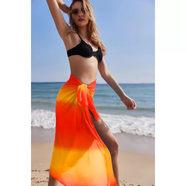 Ekouaer Women Sarong Swimsuit Coverups Chiffon Long Bikini Wraps Sheer Beach Bathing Suit Cover UpGradientorange