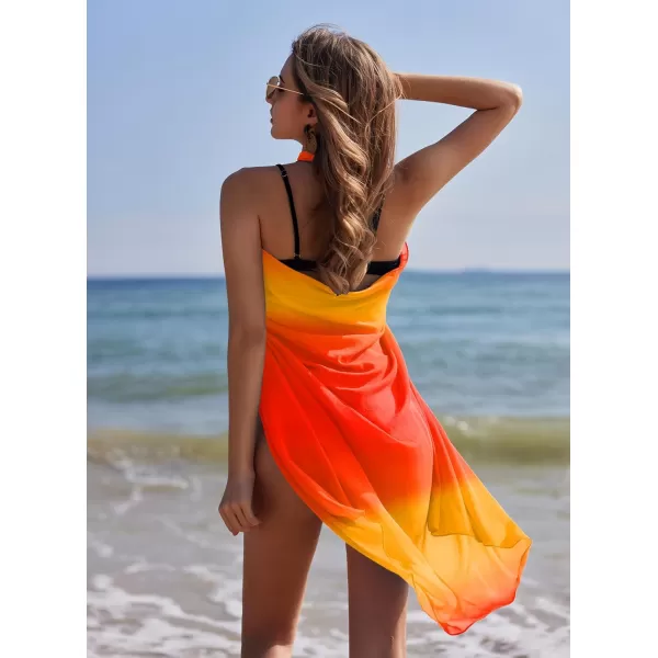 Ekouaer Women Sarong Swimsuit Coverups Chiffon Long Bikini Wraps Sheer Beach Bathing Suit Cover UpGradientorange