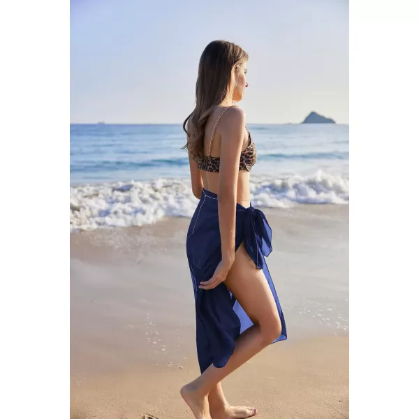 Ekouaer Women Sarong Swimsuit Coverups Chiffon Long Bikini Wraps Sheer Beach Bathing Suit Cover UpNavy Blue
