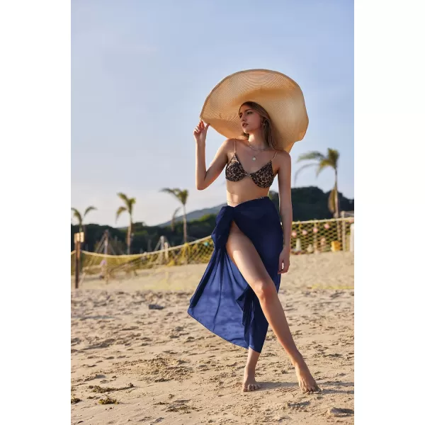 Ekouaer Women Sarong Swimsuit Coverups Chiffon Long Bikini Wraps Sheer Beach Bathing Suit Cover UpNavy Blue